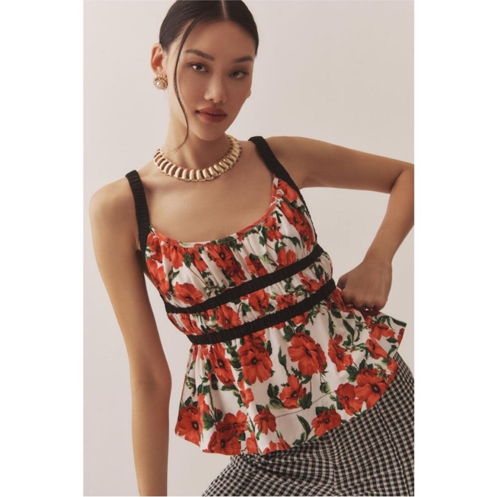 Anthropologie Maeve Floral Print Blouse Top Women's Size L